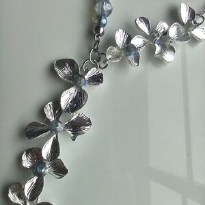 Silver Floral Necklace with Crystal Accents